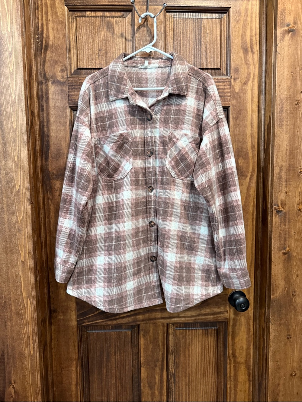 Maurices Plaid Utility Shacket in Brown and Cream